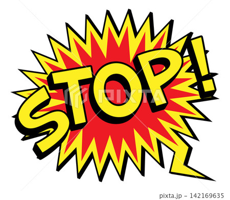 STOP Comic Book Pop Art Starburst Speech Bubble STOP Comic Book Pop Art Starburst Speech Bubble 142169635