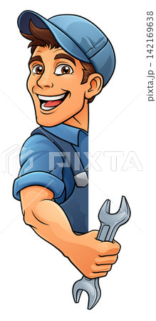 Mechanic Plumber Cartoon Wrench Spanner Handyman Mechanic Plumber Cartoon Wrench Spanner Handyman 142169638