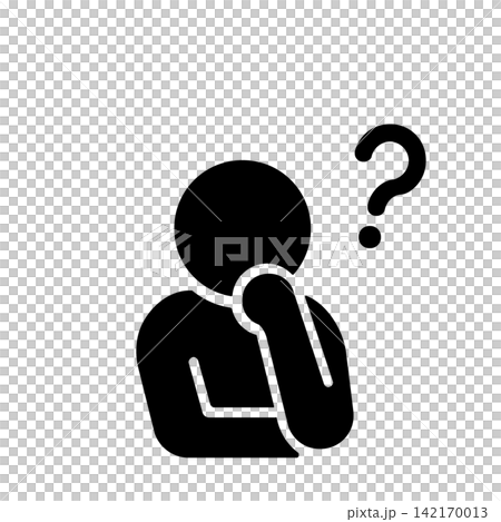 A pictogram (in black) of a person with a hand on their cheek, deep in thought and questioning. A pictogram (in black) of a person with a hand on their cheek, deep in thought and questioning. 142170013