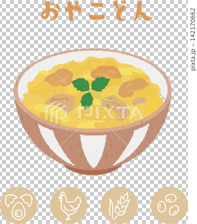 親子丼とアレルゲン表示アイコンのイラスト 親子丼とアレルゲン表示アイコンのイラスト 142170662