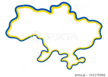 Ukraine map outline vector, blue yellow country border line, isolated on transparent background. Copy space. PNG. Vector illustration 142170966