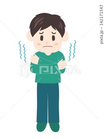 寒気がして震える男性のイラスト 寒気がして震える男性のイラスト 142171547