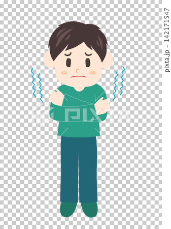 寒気がして震える男性のイラスト 寒気がして震える男性のイラスト 142171547