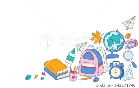 Vector school supplies composition with copy space Vector school supplies composition with copy space 142171740