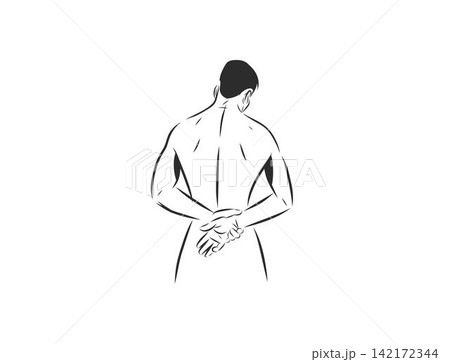 Man from Behind with Hands Clasped Behind Back, Male Body Language, Posture and Psychology Minimal Hand Drawn Vector Line Art Illustration Man from Behind with Hands Clasped Behind Back, Male Body Language, Posture and Psychology Minimal Hand Drawn Vector Line Art Illustration 142172344