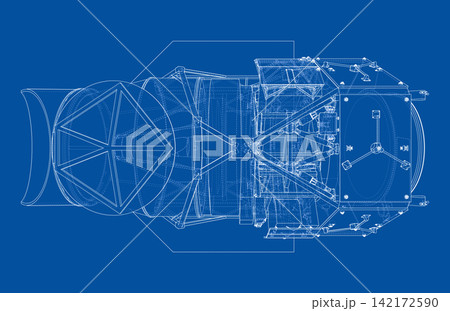 blueprint of a rocket engine. Vector 142172590