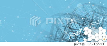 Futuristic technology and science background, DNA strands, connected neural web Futuristic technology and science background, DNA strands, connected neural web 142172711
