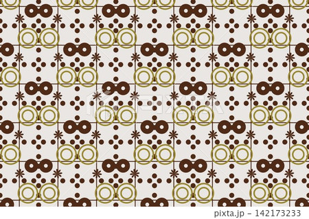 Minimal botanical pattern, leaves and daisies on orange 142173233