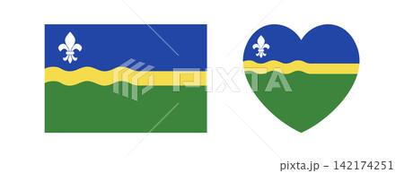 Flag of Flevoland icon, sticker in heart, rectangle shape set. Province of Netherlands Flevoland flag heart, rectangular button, badge. National flag of region Flevoland banner, background. Flag of Flevoland icon, sticker in heart, rectangle shape set. Province of Netherlands Flevoland flag heart, rectangular button, badge. National flag of region Flevoland banner, background. 142174251