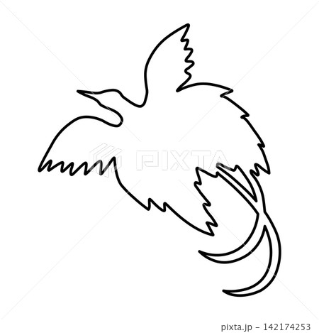 Raggiana Bird of Paradise in flight silhouette outline icon. National emblem from flag of Papua New Guinea black layout. Raggiana Bird of Paradise in flight silhouette outline icon. National emblem from flag of Papua New Guinea black layout. 142174253