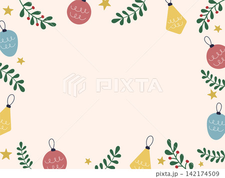 クリスマス飾りのフレームイラスト素材 クリスマス飾りのフレームイラスト素材 142174509