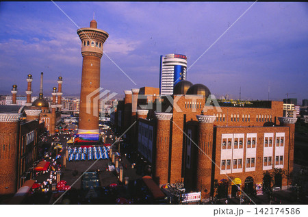 Xinjiang Grand Bazaar Minarets and Islamic Architecture Cityscape Xinjiang Grand Bazaar Minarets and Islamic Architecture Cityscape 142174586