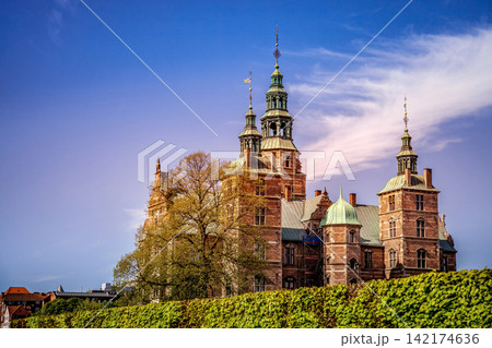 Rosenborg Castle in Copenhagen with Blue Sky and Gardens Rosenborg Castle in Copenhagen with Blue Sky and Gardens 142174636