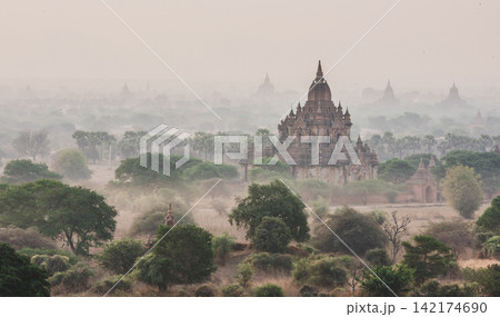 Bagan Temples in Misty Myanmar Landscape 142174690