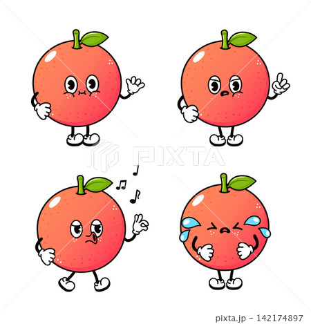 Collection of grapefruit characters with varied emotions and gestures Collection of grapefruit characters with varied emotions and gestures 142174897