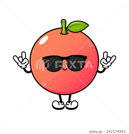 Cool grapefruit character wearing black sunglasses Cool grapefruit character wearing black sunglasses 142174951