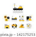 Smart manufacturing. Industrial and technological processes. Set of doodles 142175253