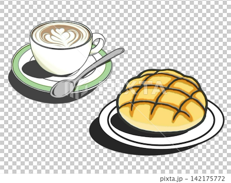 Melon bread and coffee latte set Melon bread and coffee latte set 142175772