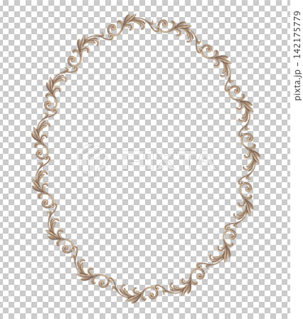 Gold vintage filigree ornament oval wreath. Hand drawn watercolor golden baroque scroll with flourish and motif. Antique graphic for wedding invitation. Luxury decorative frame with copy space. Gold vintage filigree ornament oval wreath. Hand drawn watercolor golden baroque scroll with flourish and motif. Antique graphic for wedding invitation. Luxury decorative frame with copy space. 142175779