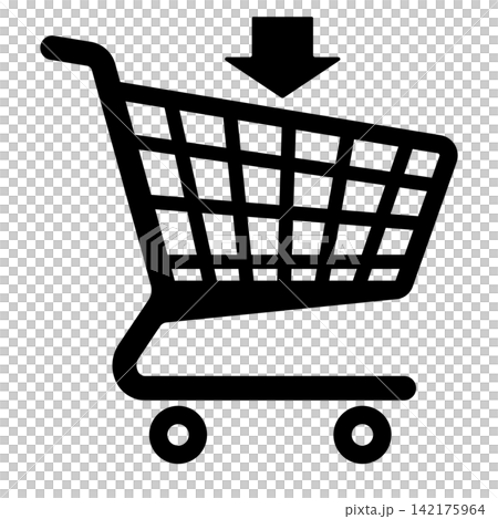 black supermarket basket with arrow icon without background 142175964