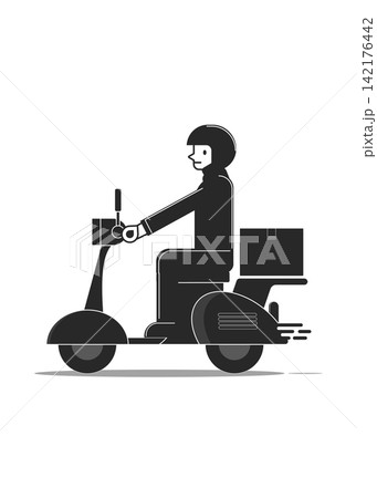 Courier Riding Scooter Delivering Package in Minimalist Style 142176442