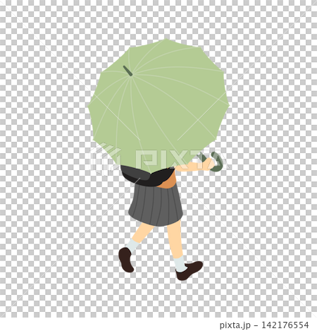 Isometric illustration: A high school girl walking with an umbrella (back view) Isometric illustration: A high school girl walking with an umbrella (back view) 142176554
