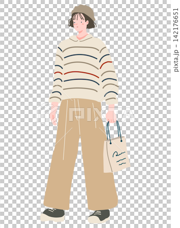 一個女人帶著購物袋 一個女人帶著購物袋 142176651