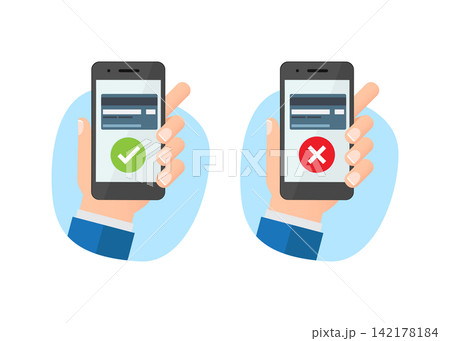 smartphone mobile payment authorization status success and decline icons 142178184