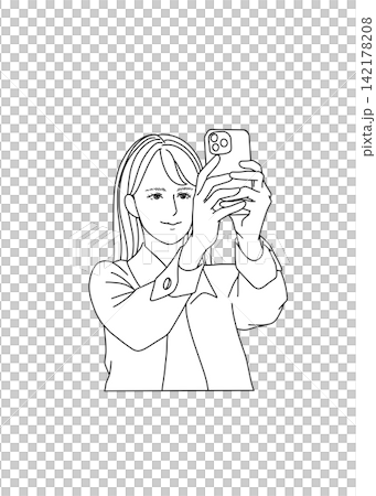 スマホで自撮りする女性のイラスト スマホで自撮りする女性のイラスト 142178208
