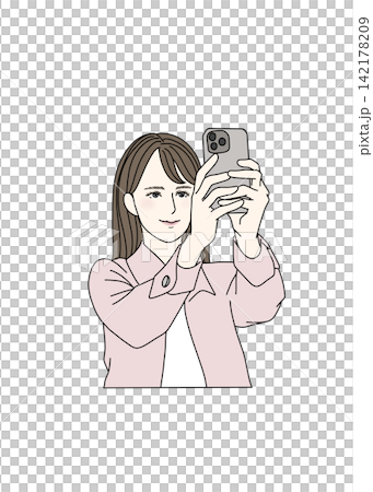 スマホで自撮りをする女性のイラスト スマホで自撮りをする女性のイラスト 142178209