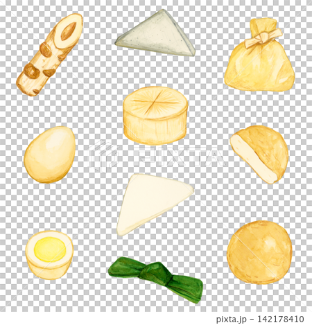 おでんの具材10種セットの水彩イラスト 142178410