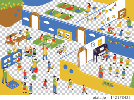 幼兒園和日託中心的教室場景 142178422