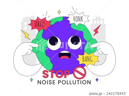 Noise Pollution Vector Illustration With Traffic, Construction, Aircraft, Loudspeakers and Distressed People In Urban Environment Concept Noise Pollution Vector Illustration With Traffic, Construction, Aircraft, Loudspeakers and Distressed People In Urban Environment Concept 142178455