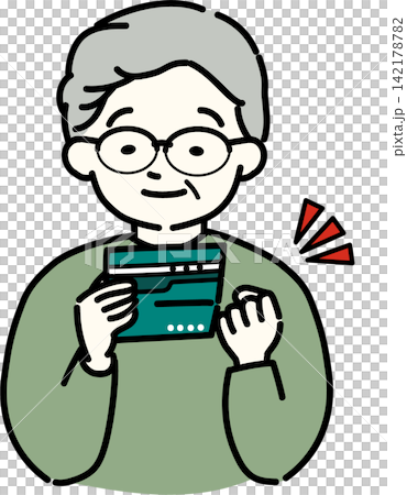 一位老人正在查看他的存摺。 一位老人正在查看他的存摺。 142178782