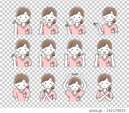 Vector illustrations of a set of female nurses in various poses Vector illustrations of a set of female nurses in various poses 142179055