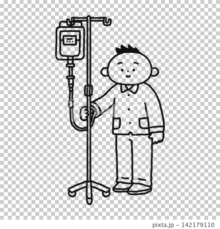 点滴をしている人物 線画 点滴をしている人物 線画 142179110