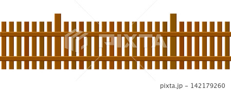 Seamless wooden picket fence pattern. Brown wood plank barrier background for farm, park, backyard, frontward, garden, country field, palisade. Repeated rustic enclosure border. Vector illustration Seamless wooden picket fence pattern. Brown wood plank barrier background for farm, park, backyard, frontward, garden, country field, palisade. Repeated rustic enclosure border. Vector illustration 142179260