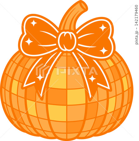 Disco Pumpkin with Bow Cute Halloween Autumn Illustration	 142179460