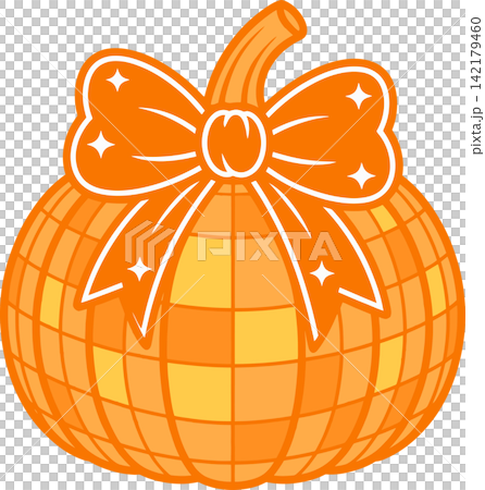 Disco Pumpkin with Bow Cute Halloween Autumn Illustration	 142179460