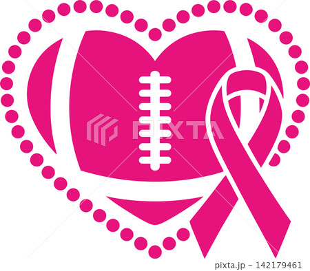 Pink Breast Cancer Awareness Football Heart with Ribbon Support Illustration Pink Breast Cancer Awareness Football Heart with Ribbon Support Illustration 142179461