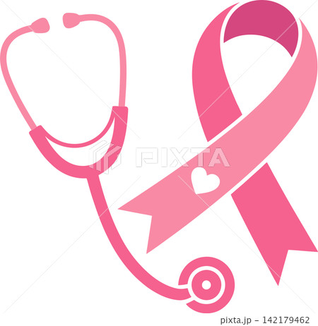 Pink Breast Cancer Awareness Ribbon with Stethoscope Healthcare Support Illustration 142179462