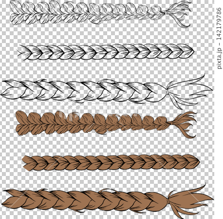 Braided Hair Line Drawing Illustration Set - Brush, Character, Girl Decoration, Hairstyle Materials 142179786