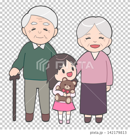 Illustration of grandparents and grandchildren 142179813