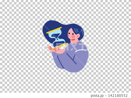 一位女士手持手錶的插圖 一位女士手持手錶的插圖 142180552