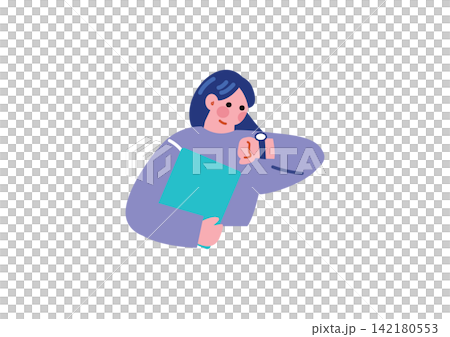 一位女商人查看時間的插圖。 一位女商人查看時間的插圖。 142180553