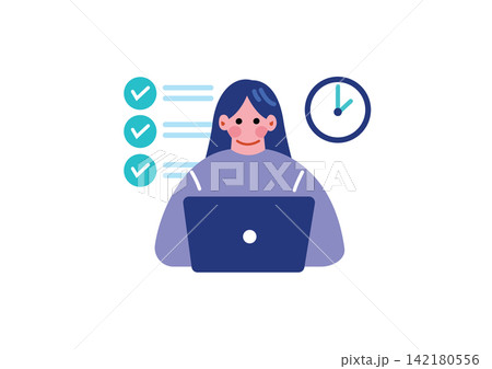 時間に追われて仕事をする女性のイラスト 時間に追われて仕事をする女性のイラスト 142180556