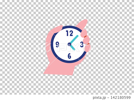 Illustration of a woman holding a watch Illustration of a woman holding a watch 142180599