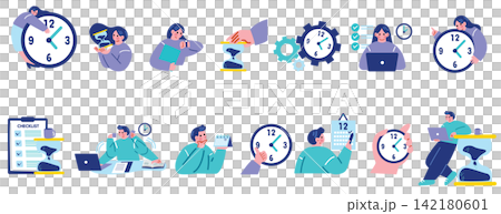 時間に追われるビジネスパーソンのイラストセット 時間に追われるビジネスパーソンのイラストセット 142180601