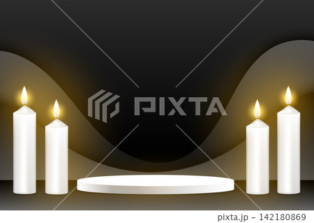 3d podium platform with burning christmas candle background 142180869