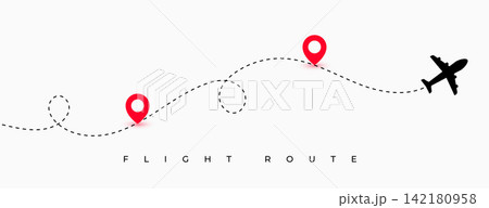 airplane flight route path with location marker airplane flight route path with location marker 142180958
